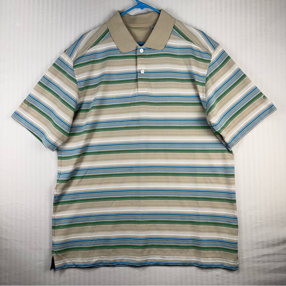 Callaway C-Tech Performance Golf Shirt Green/Blue/Tan Classic Striped Polo XL